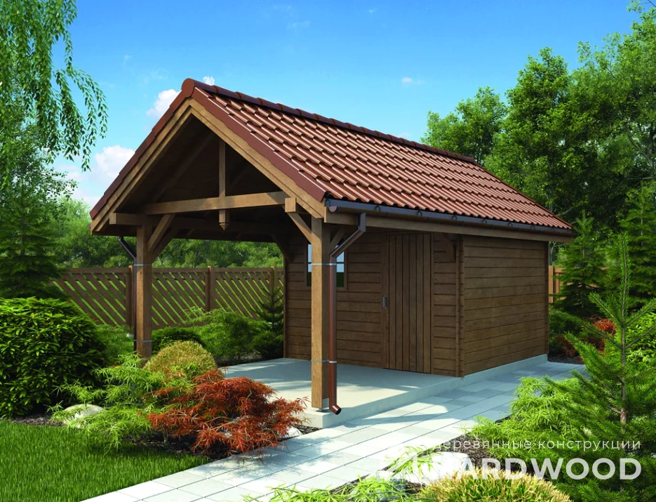 Деревянная беседка с навесом №26 - фото 1091