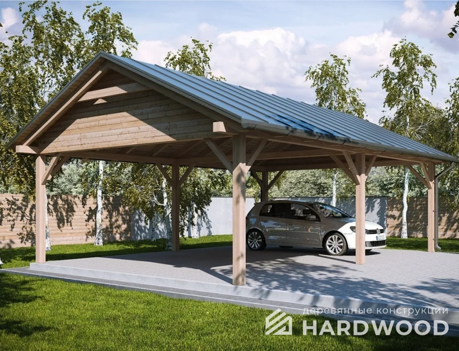 Навес из дерева двухскатный для двух автомобилей №162 - фото 1023