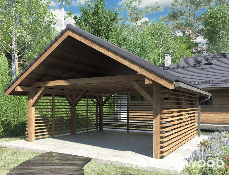 Деревянный навес двухскатный №96 - фото 1094