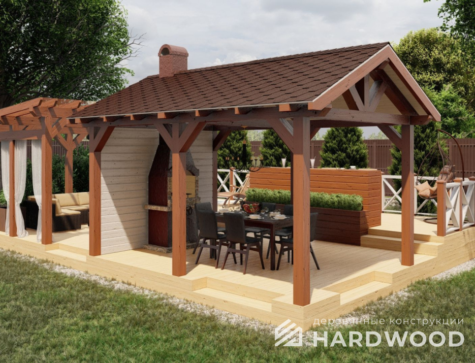 Беседка навес для дачи деревянная №61 - фото 1211