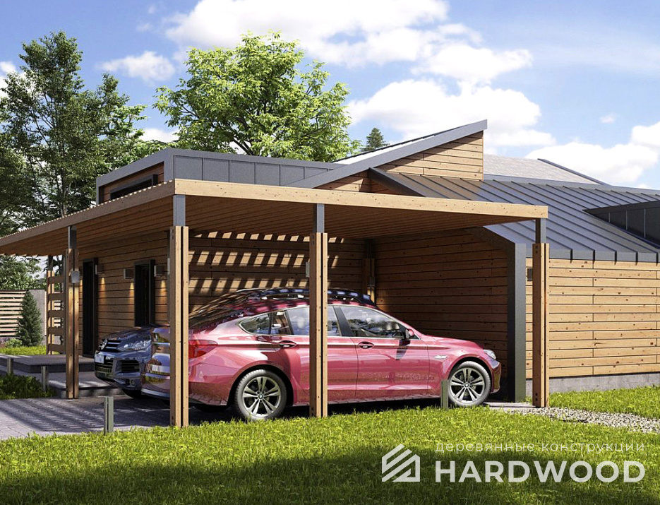 Деревянный навес для автомобиля к дому №167 - фото 1223